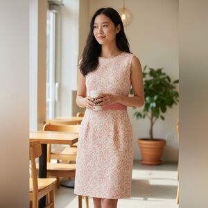 Ann Taylor Pink and White Patterned Midi Dress